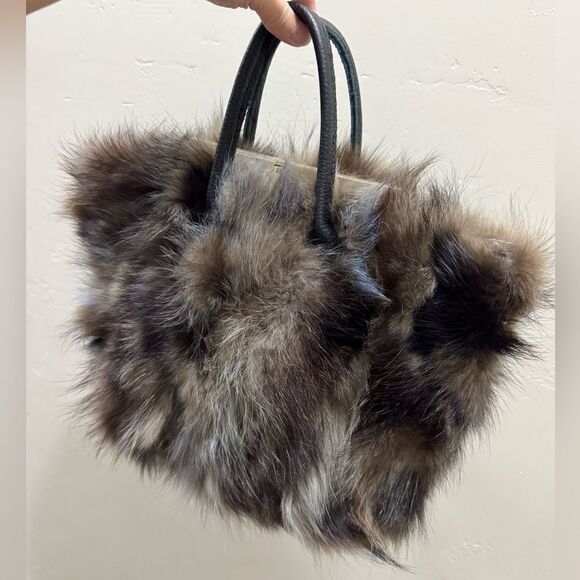 Genuine Fox Fur Handmade Large Tote/Metal Clip & Leather Handles Bag/Crossbody - Picture 8 of 16
